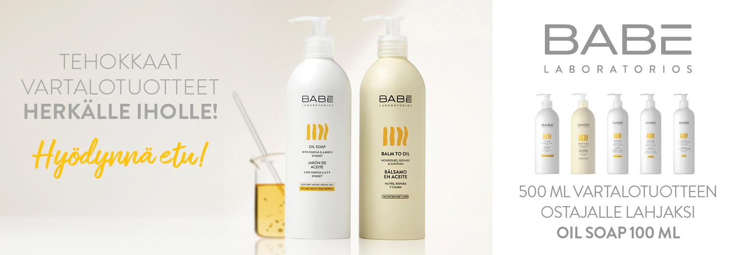 Babe 500ml vartalotuotteen ostajalle Oil Soap 100ml kaupan päälle!