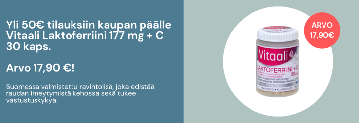 Yli 50 € tilauksiin kaupan päälle Vitaali laktoferriini!